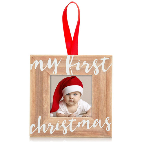 Pearhead Baby’s First Christmas Wooden Picture Frame Ornament, Newborn Milestone Keepsake Photo, Holiday Gift For New and Expecting Parents, Rusti...