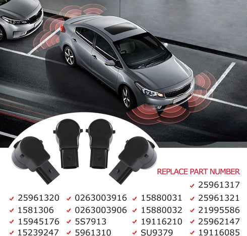 JDMSPEED Set of 4 Pcs Rear Bumper Backup Parking Sensor w/O-Ring Replacement for Chevrolet Cadillac GMC Chevy Saturn Buick Replaces 25961317 15239...