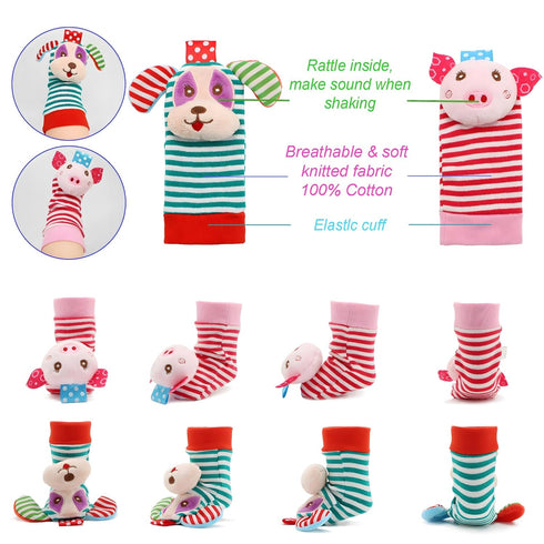 BLOOBLOOMAX Baby Infant Rattle Socks Toys, Sock rattles for Babies 0-24 Months Baby Animal Foot Finder Learning Toy (Cotton D)...