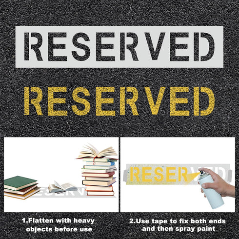2pcs Reserved Stencil, 28.74x5.9 inch Reserved Parking Sign Spray Painting Letter Stencil Reusable Reserved Template for Parking Lot Concrete Curb...