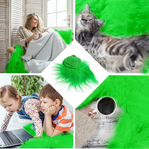 Shaggy Plush Faux Fur Fabric Precut Strips 2x60inch Green Fur Fluffy Fuzzy Craft Fur for Gnomes Beard Santa Claus Hair Dwarf Cosplay Costume DIY C...