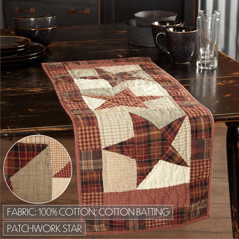 VHC Brands Abilene Country Red Independence Day Patchwork Rect Star Quilted Runner 13x36...