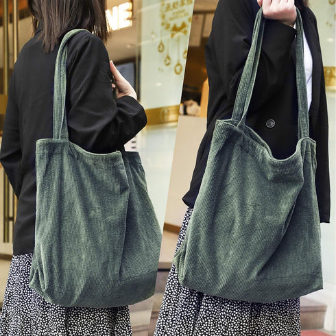 Etercycle Women Corduroy Tote Bag, Casual Handbags Big Capacity Shopping Shoulder Bag with Pocket(Dark Green)...