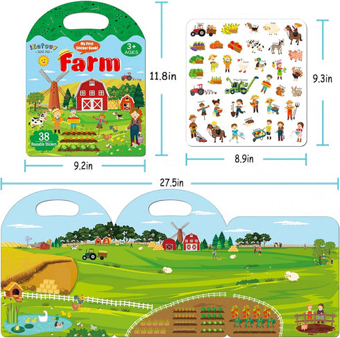 Reusable Sticker Books for Toddlers 1-3, Farm Stickers for Kids, Stickers for Toddlers 3+ Ages, Airplane Train Car Travel Essentials Toy for Kids ...