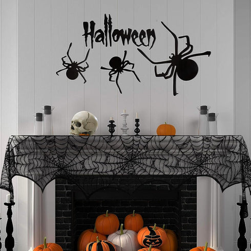 Hooqict Halloween Decoration Halloween Black Lace Spiderweb Fireplace Mantle Scarf Cover for Halloween Party Supplies 18 x 96 Inch...