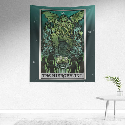 Cthulhu The Hierophant Tarot Card Tapestry Wall Hanging H.P. Lovecraft Horror Home Decor Halloween Wall Art (60" x 50")...