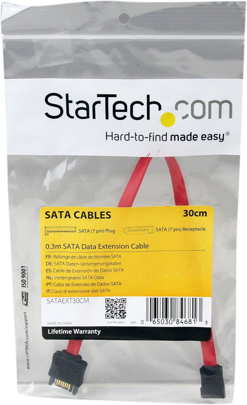 StarTech.com 0.3m SATA Extension Cable - 30cm 7 pin SATA Extension - 7 pin SATA Extension Cable - 7 pin SATA Extension cord, Red, 1 Count (Pack of...