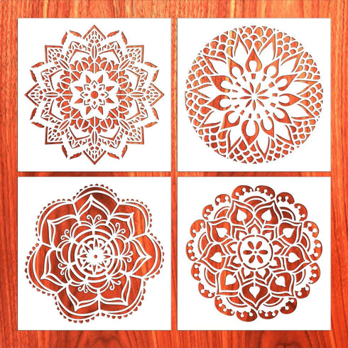 4 Pcs Extra Large Pattern Mandala Stencils Reusable Mandala Dot Painting Templates DIY Floral Spray Paint Stencil Drawing Craft Stencil for Wood W...