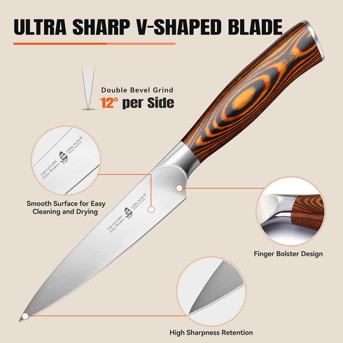 TUO Utility Knife, Small Kitchen Knife, 5 inch Paring Knife High Carbon German Stainless Steel Cutlery with Ergonomic Pakkawood Handle...