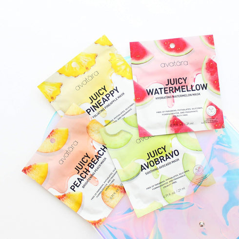 Avatara Juicy Face Mask Set of 4, Face Mask Pack, Beauty and Skincare Facial Mask Collection Infused with Natural Fruit Extracts, Hydrating Waterm...