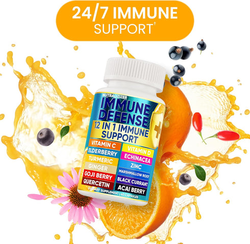12 in 1 Premium Immune Defense Vitamins - Immune Supplement w/ Vitamin D3 5000 IU Vitamin ? 1000mg Zin? 50mg - Luxe Choice for Premium Immune Supp...