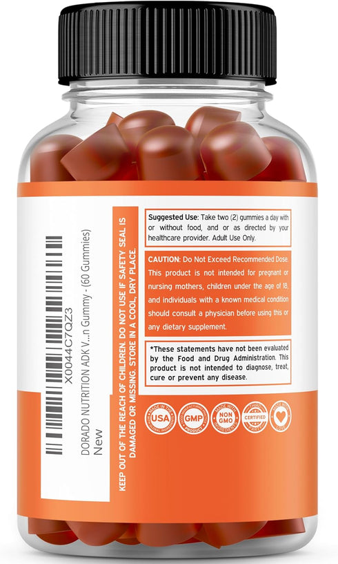 ADK Gummies Vitamin D3 K2 Gummies (60 Sugar Free Gummies) Vitamin D3 K2 10000iu/ 5000iu - ADK Vitamin Supplement - Vitamin ADK - Vitamin D & K - A...