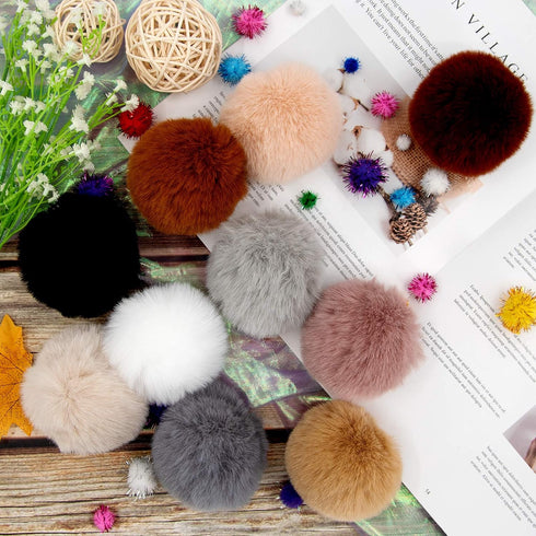BQTQ 26 Pieces Faux Rabbit Fur Pom Pom Fluffy Pompom Balls with Elastic Loop for Hats Keychain Scarves Gloves Bags Accessories(13 Soft Colors, 2 P...
