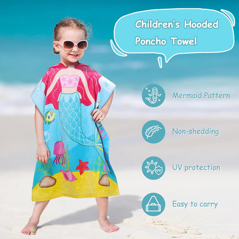 Catalonia Mermaid Hooded Bath Towel for Girl 2-6 Years Old,100% Cotton Swim Poncho Towel, Sand Proof Beach Pool Towel for Child Kids Toddler...