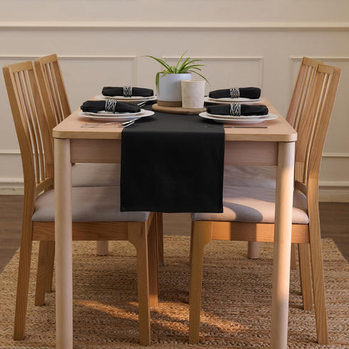 Encasa XO Table Runner 13x104 in Long | Cotton Canvas Fabric | Jet Black Solid Color | Machine Washable & Durable...