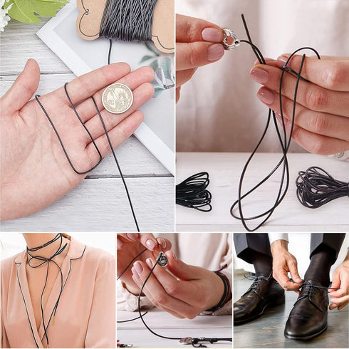 SOSMAR 3 Rolls 5.5 Yard X 3MM Cowhide Round Leather Cords Rope String for Jewelry Making Bracelet Necklace Jewelry Making Lanyards DIY Crafts, Bla...