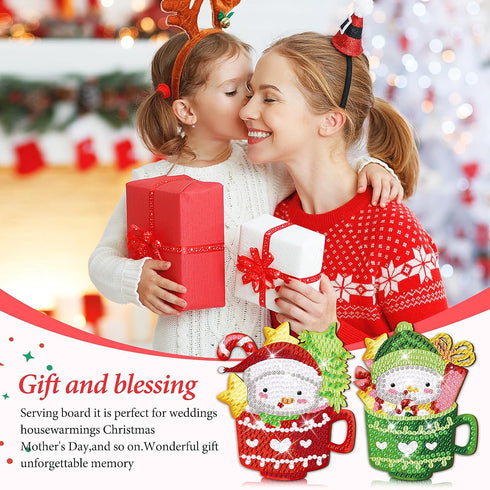 8 PCS Christmas Diamond Art Coasters Christmas Hot Cocoa Diamond Art Coasters Kits with Holder Santa Claus Snowman DIY Coasters for Beginners, Adu...
