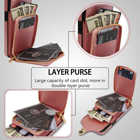 Compatible with Samsung Galaxy S22 Ultra 5G Wallet Case Crossbody Strap Leather Zipper Credit Card Holder Clasp Stand Cell Accessories Phone Cover...