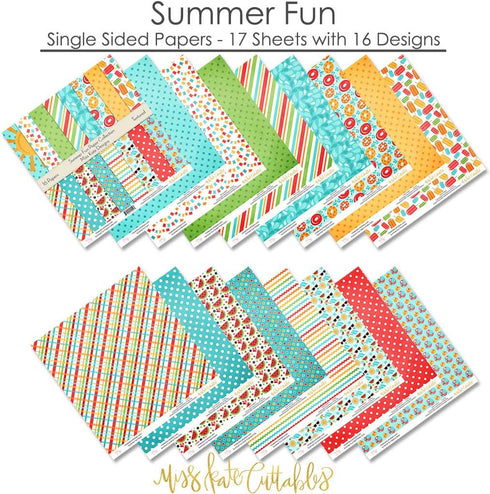 Pattern Paper Pack - Summer Fun - Scrapbook Premium Specialty Paper Single-Sided 12"x12" Collection Includes 16 Sheets - by Miss Kate Cuttables...