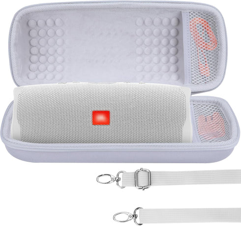 Hard Case Compatible with JBL Charge 5 Charge 4 Waterproof Bluetooth Speaker (White case)...