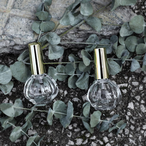 Empty Nail Polish Bottles Gold Top, 6PCS 10ML Empty Glass Fingernail Polish Bottles, Pumpkin Shape Refillable Clear Bottles with Funnel & Mixing B...