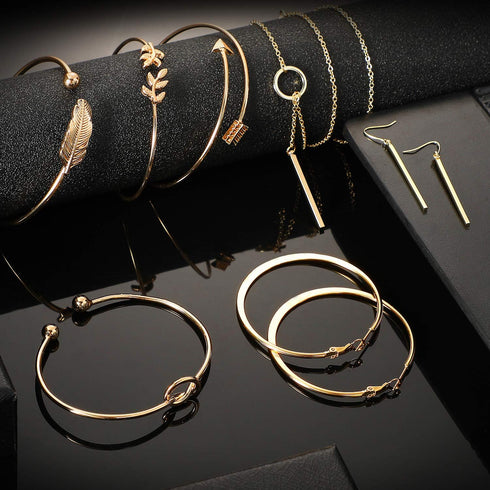 Hicarer Simple Bar Jewelry Set Vertical Bar Necklace Earrings Adjustable Cuff Bracelet for Women...