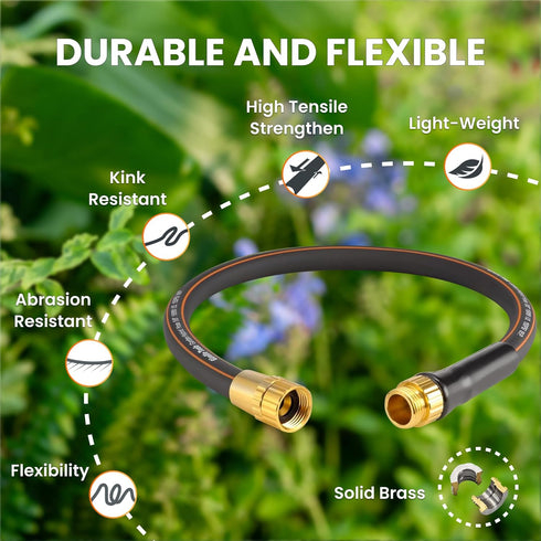 Giraffe Tools Garden Leader Hose 5/8 inch x 2.5ft, Short Water Hose Heavy Duty, Flexible, Lightweight Hybrid Hose with Bend Protection, Male to Fe...