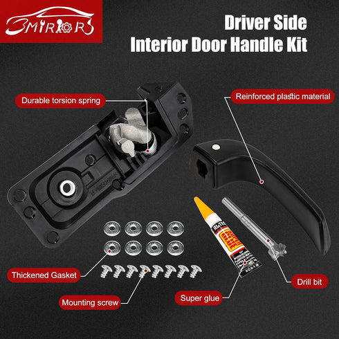 3mirrors Interior Door Handle Kit Front Left Driver Side Compatible with 2007-2014 Chevy Silverado Suburban Tahoe GMC Sierra Yukon Escalade ESV EX...