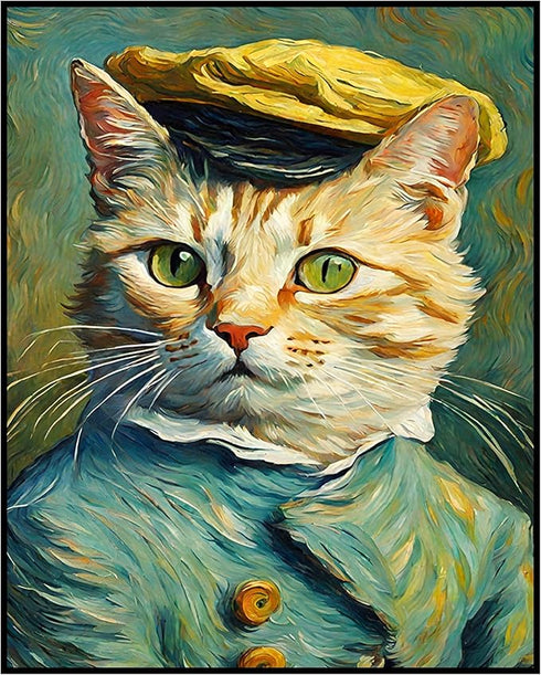 Posterizer 1 pcs- Cute portrait of a cat with a yellow hat and clothes-Art for Animal Lovers-Comedy Art- Gift for Men Women Entrepreneur Teens-Dec...
