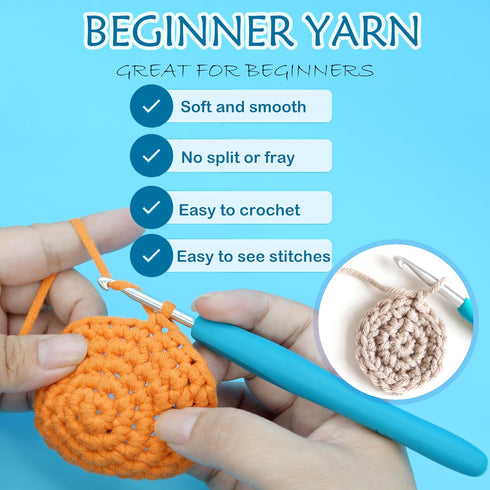 6 Pack Beginners Crochet Yarn Brown Green Red White Cotton Crochet Yarn for Crocheting Knitting Beginners with Easy-to-See Stitches Mini Crochet Y...