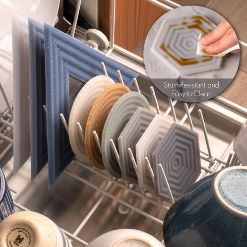 LINE+ARC Extra Thick Silicone Coasters (As Seen in NYTimes WireCutter) Waterproof Anti-Stain Heat-Safe Dishwasher-Safe Degr? Coasters (Set of 6, J...