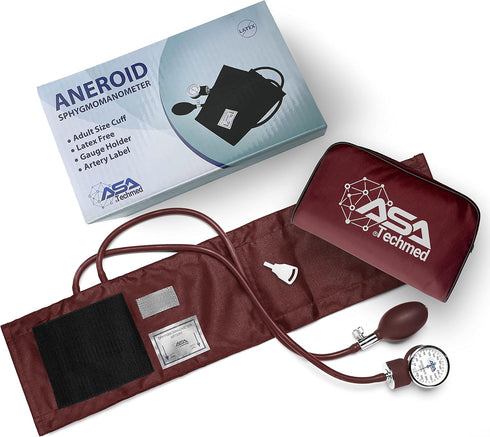 ASA TECHMED Manual Blood Pressure Monitor - Aneroid Sphygmomanometer Blood Pressure Cuff arm for Nurses Universal (Maroon) Standard...