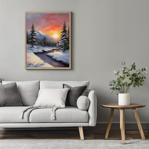 Posterizer 1 pcs-beautiful scenary of snowy winter in oil painting style-4-Landscape & Nature Art-GIft for Men Women Teens-Dining Room Decor- unfr...