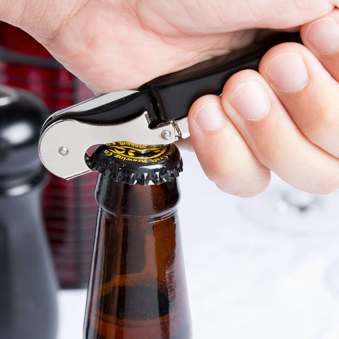 Pulltap's Double-Hinged Waiters Corkscrew, Black and Stainless Steel...
