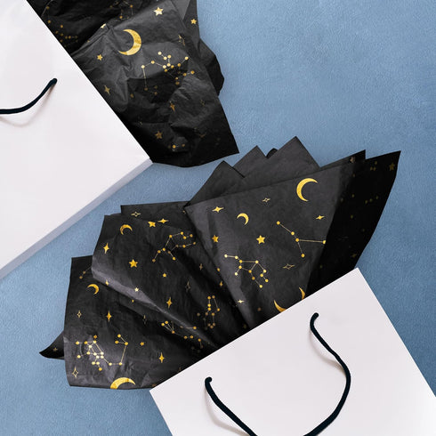 MR FIVE 30 Sheets Large 20" x 28" Gold Galaxy Tissue Paper Bulk,Gold Moon and Star Tissue Paper for Gift Bags,Star Tissue Paper for Birthday,Chris...