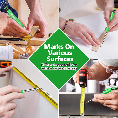 Hiboom Dunkive Carpenter Pencil Set with 12 Refills and Protective Cap, Long Nosed Deep Hole Construction Pencil Built in Sharpener for Carpenter ...