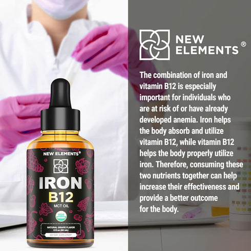 Liquid Iron Supplement for Women & Men with Vitamin B12 5000mcg - Free Blood Builder for Anemia - Liquid Vitamin B12 Drops for Adults with MCT Oil...