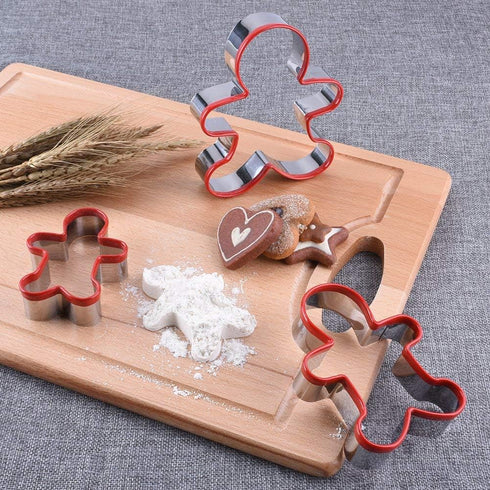 3pcs Gingerbread Man Cookie Cutters Set Gingerbread Boy Shape Mould with Red Environmental PVC...