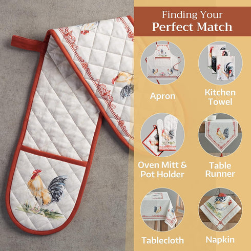 Maison d' Hermine Double Oven Mitts 100% Cotton 7"x35" Double Oven Mitt Heat Resistant BBQ Cooking Gloves with Loop, Baking, Grilling, Home, Kitch...