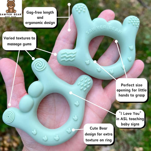 I Love You Silicone Hand Teether by Sawyer Bear Baby Gear, Teethers for Babies 3-6 Months, Soft Teething Toys 6-12 Months bpa Free, Massaging Teet...