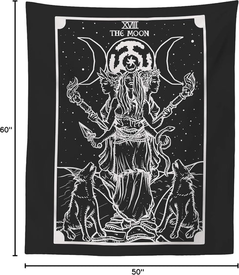 The Goddess Hecate Tarot Card Tapestry (Black & White) - Triple Moon Goddess of Witchcraft Hekate Wheel Pagan Witch Wall Hanging (60" x 50")...