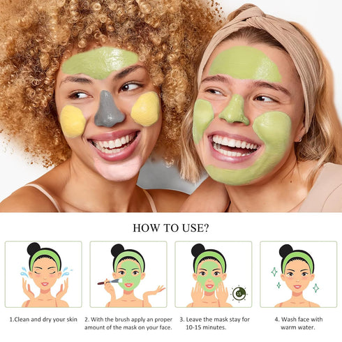 4 Pcs Clay Facial Mask Set - Turmeric, Vitamin C, Green Tea, Dead Sea Mud, and Rose Clay for Deep Cleansing, Moisturizing, and Refining Pores - 24...