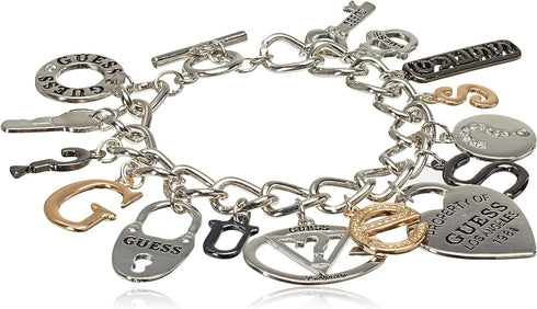 GUESS "Basic Mixed Metal Logo Charm Toggle Charm Bracelet...
