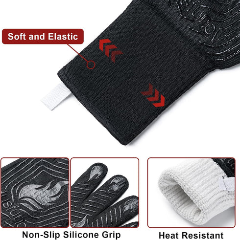 BBQ Gloves, Heat Resistant Grilling Gloves, Non-Slip Oven Gloves, Grill Mitts for Outdoor Grill, Long Kitchen Gloves for Barbecue, Cooking, Baking...