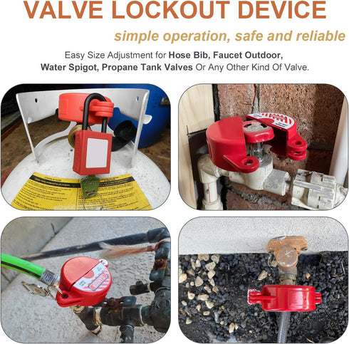 Gate Valve Lockout and Safety Padlock, 1Set, Hose Bib Lock for Outdoor Faucet Knob/Water Spigot/Propane Tank, 1 to 2-1/2 in Dia Valve Handles, Pla...