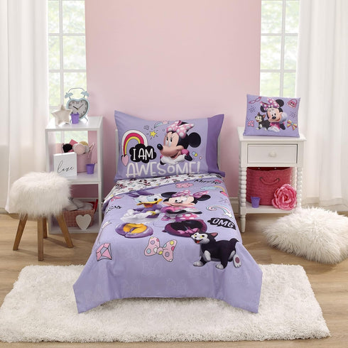 Disney Minnie Mouse I am Awesome Lavender and Pink, Figaro Plush Decorative Toddler Pillow...