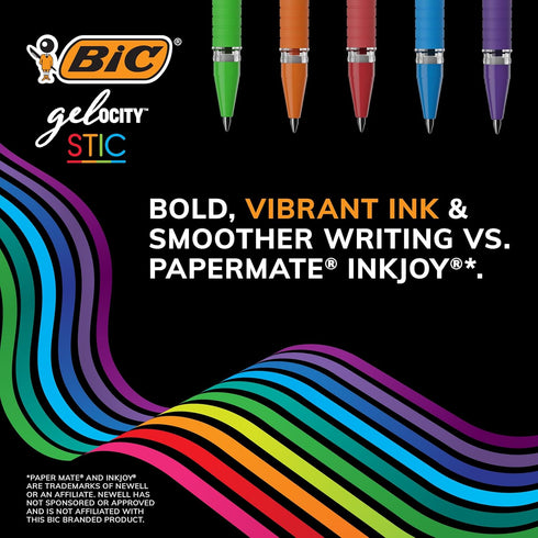 BIC Gel-ocity Smooth Stic Gel Pen, Medium Point (0.7mm), Assorted Colors, 14-Count, Vibrant and Smooth Gel Ink Pens...