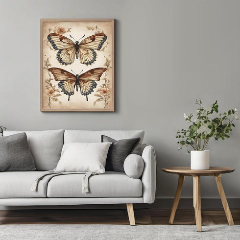 Posterizer 1 pcs- Two brown butterflies with wild flowers-Art for Animal Lovers-Floral Botanical Art- Gift for Men Women Teens-decor for Bedroom, ...