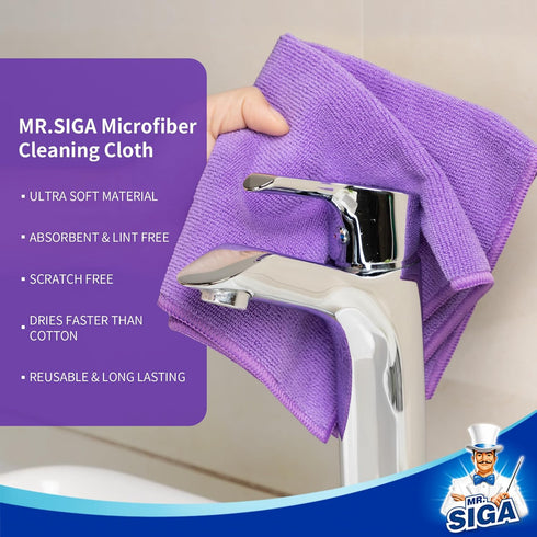 MR.SIGA Microfiber Cleaning Cloths, All-Purpose Microfiber Towels, Streak Free Cleaning Rags, Pack of 12, Purple, Size 32 x 32 cm(12.6 x 12.6 inch...