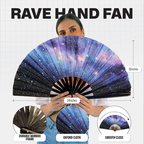 SoJourner Bags Rave Fan - Large Folding Fan - Clack Fan Hand Fan for Raves, Halloween, Burlesque, Rainbow Outfits for Women & Festival Accessories...